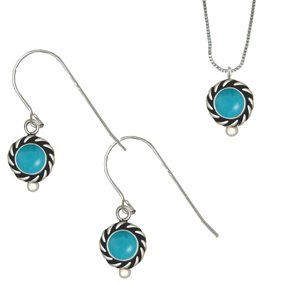 Sterling Silver Petite Necklace Earrings Set Turquoise